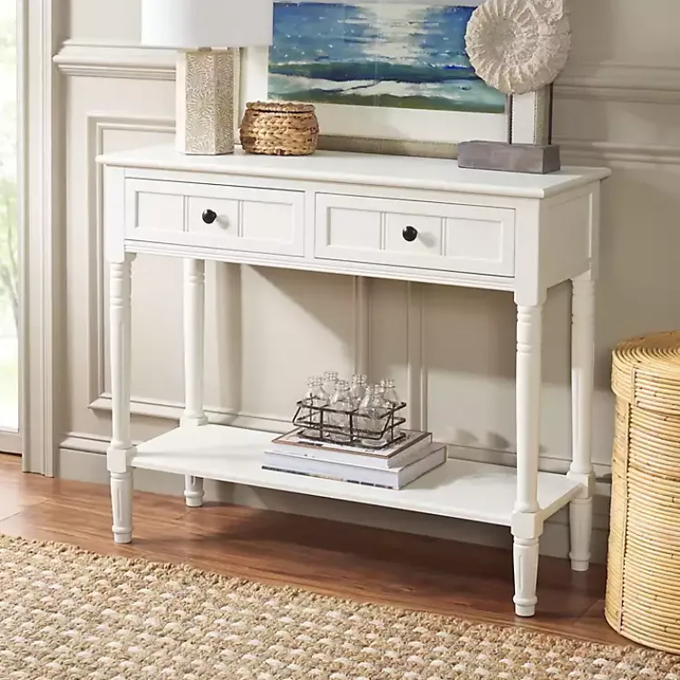 Console Tables-Kirklands Home Cream Carved 2-Drawer Console Table White