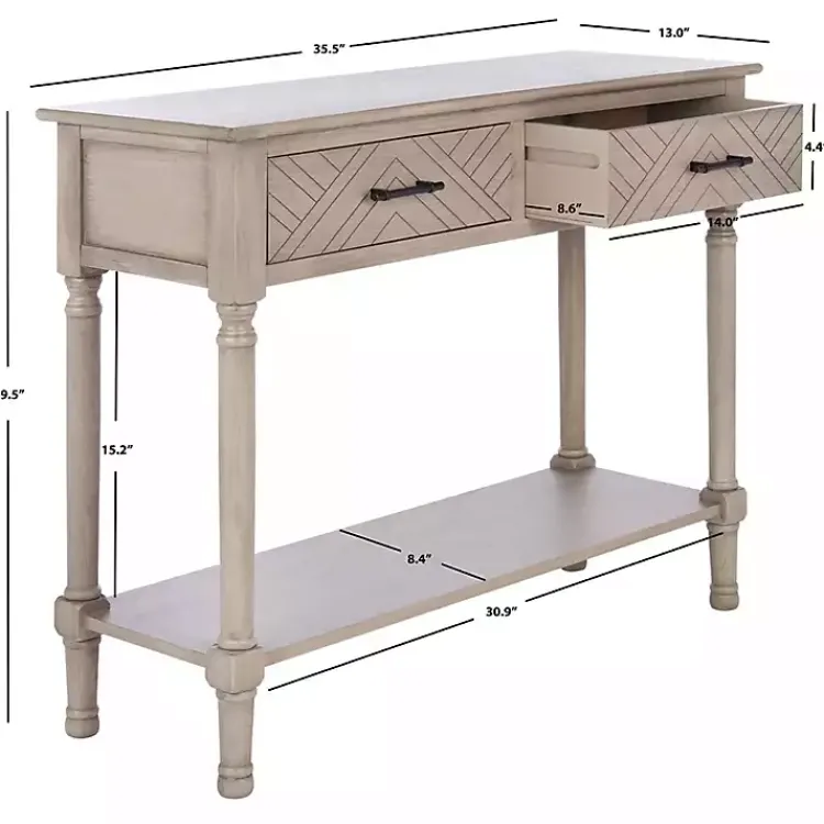 Console Tables-Kirklands Home Greige Chevron 2-Drawer Console Table Gray