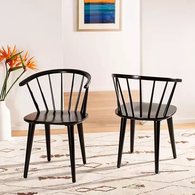 Dining Chairs-Kirklands Home Wood Curved Spindle Dining Chairs, Set of 2 Black