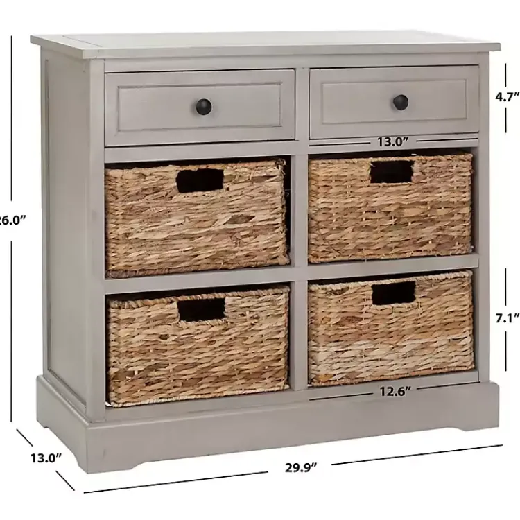 Cabinets & Sideboards-Kirklands Home Vintage Cabinet with Woven Baskets Gray