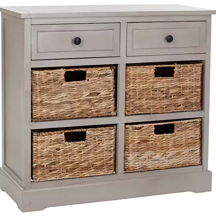 Cabinets & Sideboards-Kirklands Home Vintage Cabinet with Woven Baskets Gray