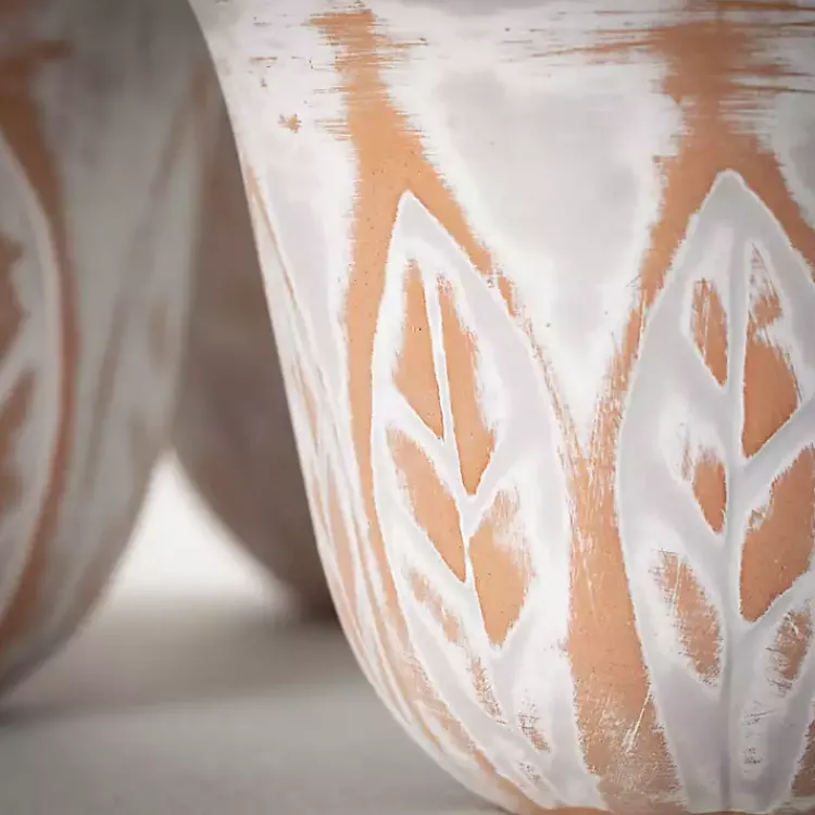 Planters-Kirklands Home Rustic Leaf Clay Planters, Set of 3 White