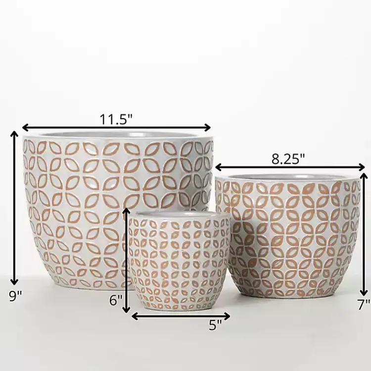 Planters-Kirklands Home White Geometric Clay Planters, Set of 3