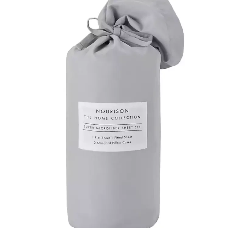 Bed Sheets-Kirklands Home Light Microfiber 4-pc. King Sheet Set Gray