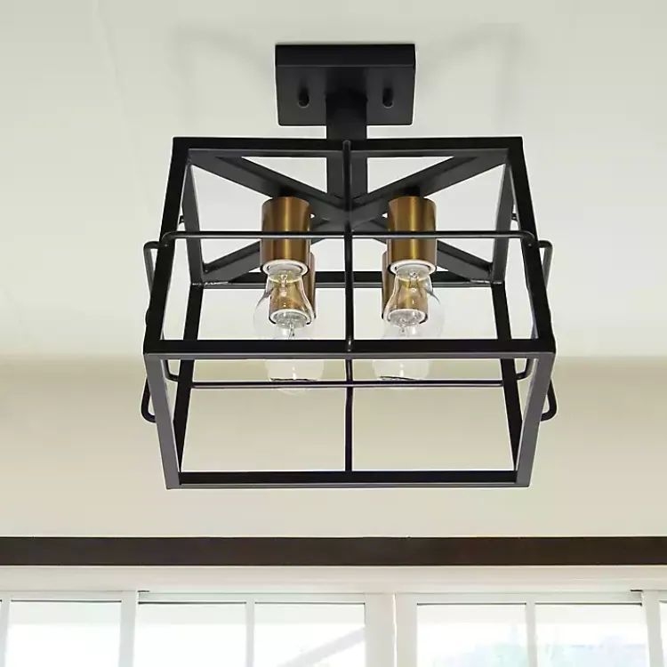 Flush Mount Lighting-Kirklands Home Ironhouse Flush Mount Light Black