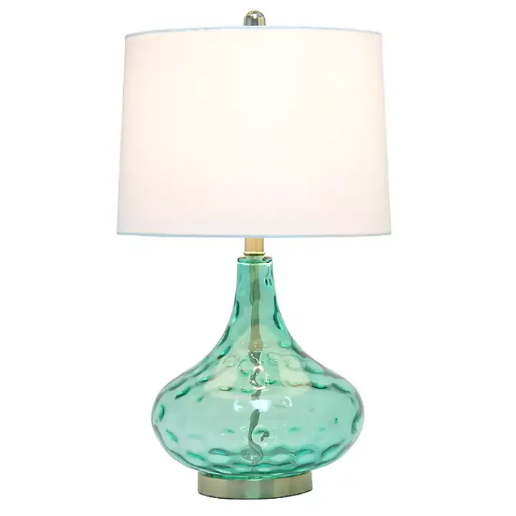 Table Lamps-Kirklands Home Seafoam Dimpled Glass Teardrop Table Lamp Blue