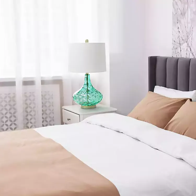 Table Lamps-Kirklands Home Seafoam Dimpled Glass Teardrop Table Lamp Blue