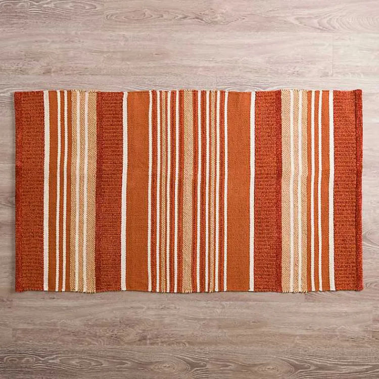 Accent Rugs-Kirklands Home Rust Chenille Striped Scatter Rug Orange
