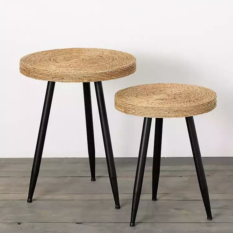 Accent & End Tables-Kirklands Home Natural Wood and Seagrass Accent Tables, Set of 2 Tan