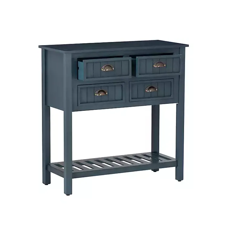 Console Tables-Kirklands Home Dark Teal Beadboard Console Table Blue