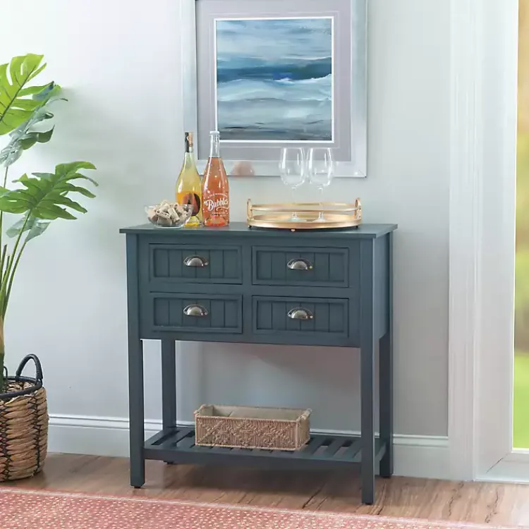 Console Tables-Kirklands Home Dark Teal Beadboard Console Table Blue