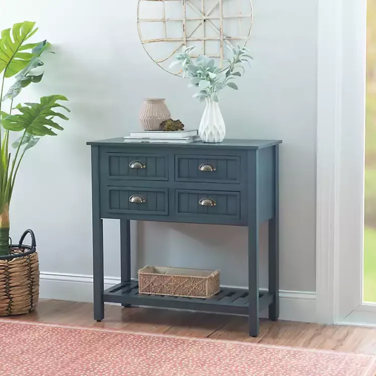 Console Tables-Kirklands Home Dark Teal Beadboard Console Table Blue