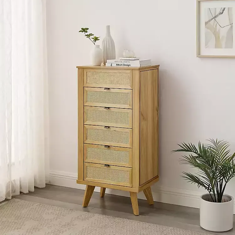 Dressers & Chests-Kirklands Home Natural Cane Jewelry Armoire Tan