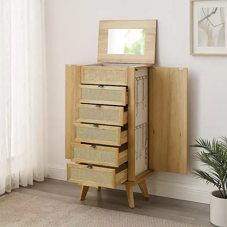 Dressers & Chests-Kirklands Home Natural Cane Jewelry Armoire Tan