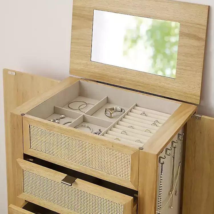 Dressers & Chests-Kirklands Home Natural Cane Jewelry Armoire Tan