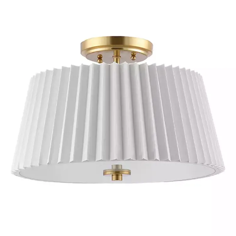 Flush Mount Lighting-Kirklands Home White Pleated Shade Flush Mount Light