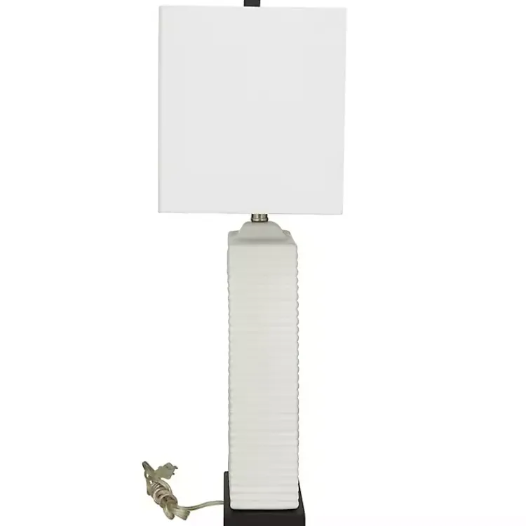 Table Lamps-Kirklands Home Ceramic Fluted Rectangular Table Lamp White