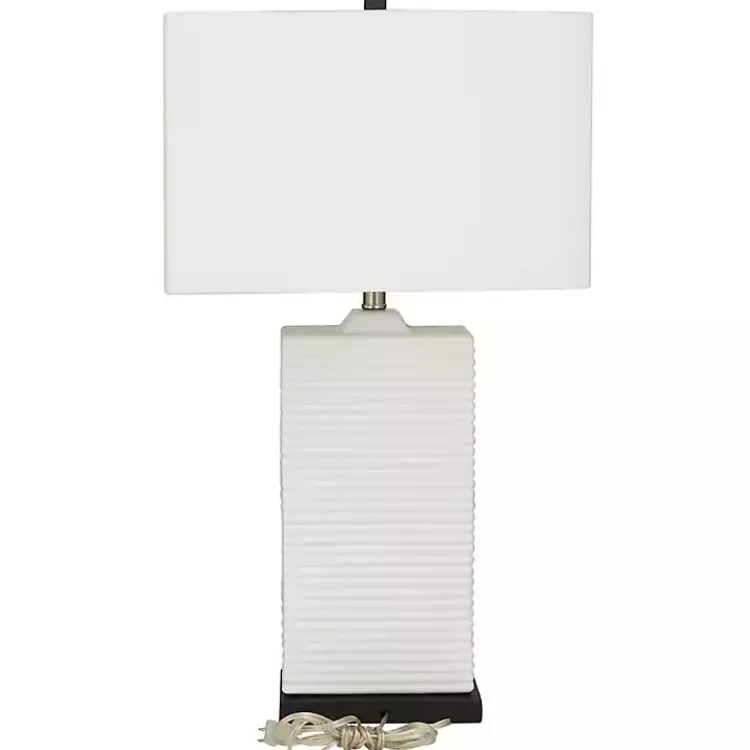 Table Lamps-Kirklands Home Ceramic Fluted Rectangular Table Lamp White