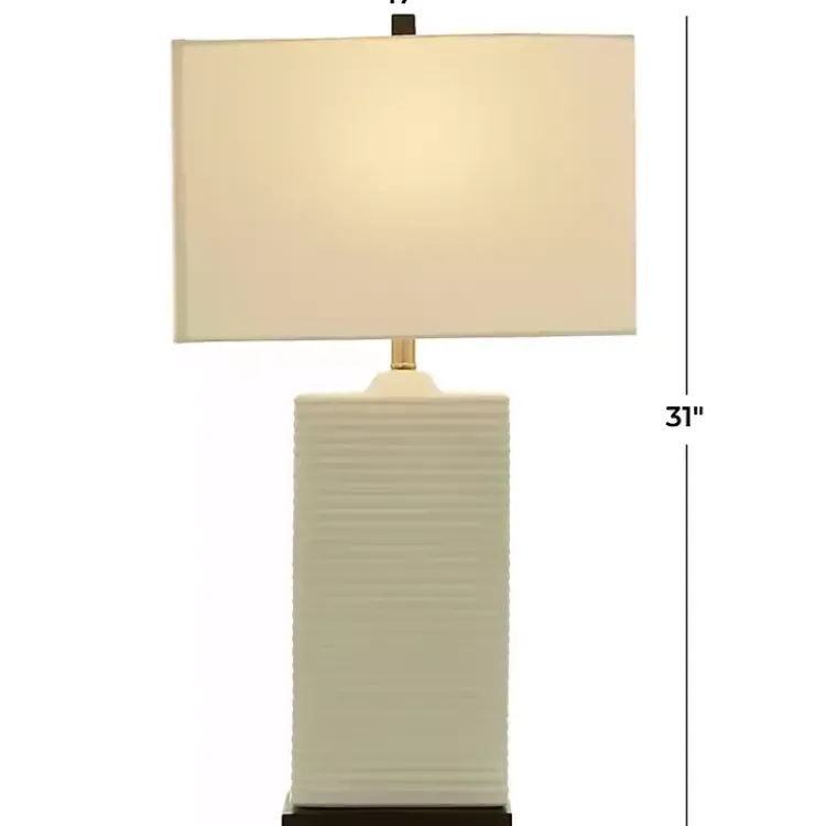 Table Lamps-Kirklands Home Ceramic Fluted Rectangular Table Lamp White