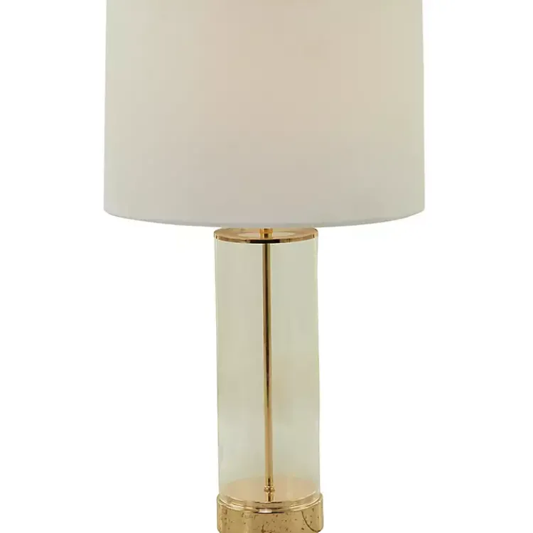 Table Lamps-Kirklands Home Clear Glass and Gold Stem Table Lamp White