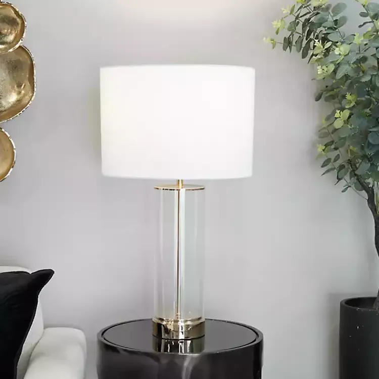 Table Lamps-Kirklands Home Clear Glass and Gold Stem Table Lamp White