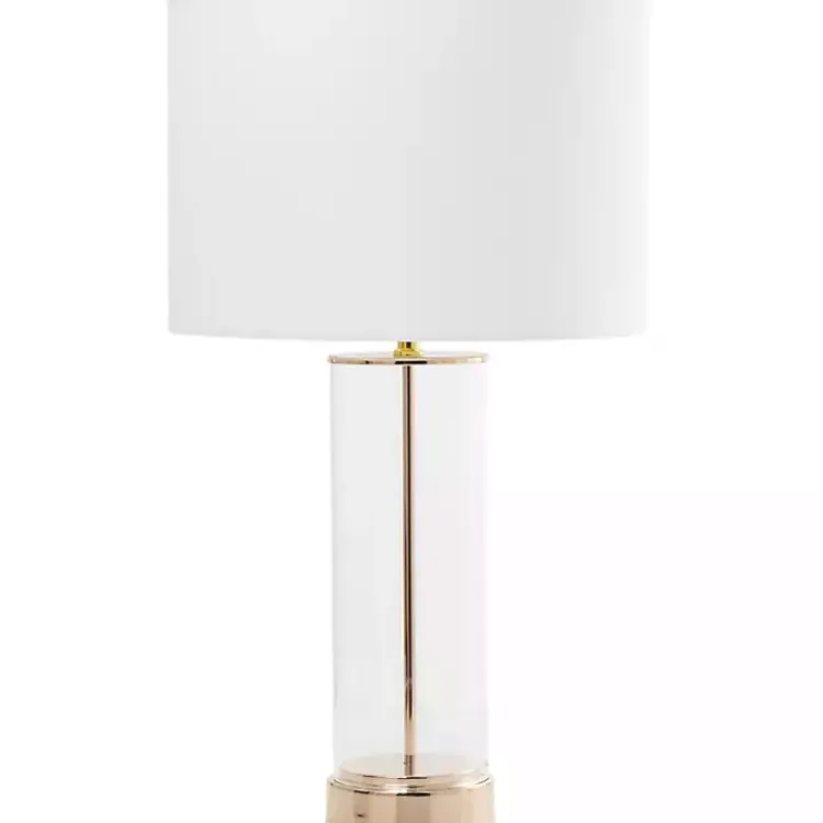 Table Lamps-Kirklands Home Clear Glass and Gold Stem Table Lamp White