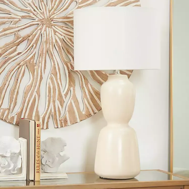 Table Lamps-Kirklands Home Cream Ceramic Rounded Hourglass Table Lamp