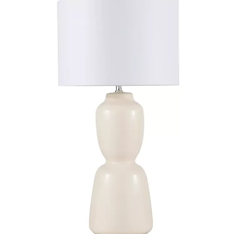 Table Lamps-Kirklands Home Cream Ceramic Rounded Hourglass Table Lamp