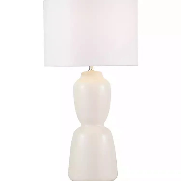 Table Lamps-Kirklands Home Cream Ceramic Rounded Hourglass Table Lamp