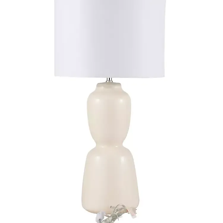 Table Lamps-Kirklands Home Cream Ceramic Rounded Hourglass Table Lamp
