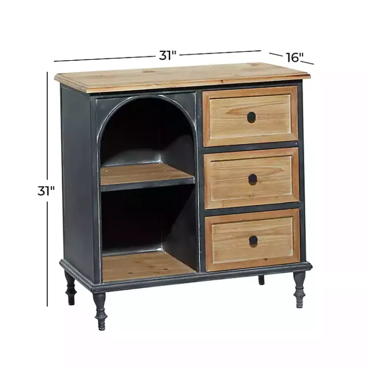 Cabinets & Sideboards-Kirklands Home Black Metal and Brown Wood Storage Cabinet