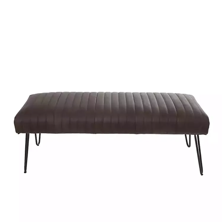 Benches & Ottomans-Kirklands Home Dark Leather Tufted Panel Bench Brown