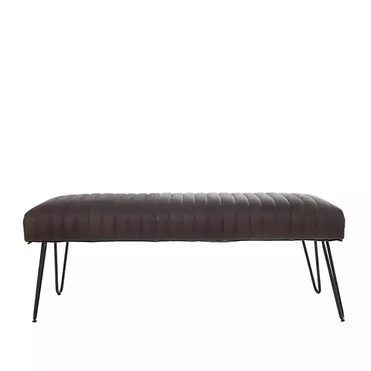 Benches & Ottomans-Kirklands Home Dark Leather Tufted Panel Bench Brown