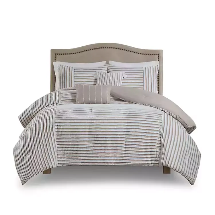 Comforters-Kirklands Home Neutral Striped 5-pc. Full/Queen Comforter Set
