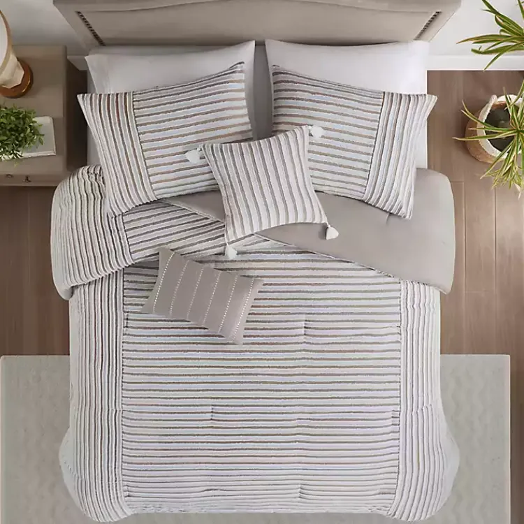 Comforters-Kirklands Home Neutral Striped 5-pc. Full/Queen Comforter Set