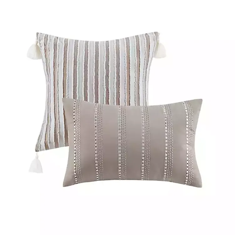 Comforters-Kirklands Home Neutral Striped 5-pc. Full/Queen Comforter Set