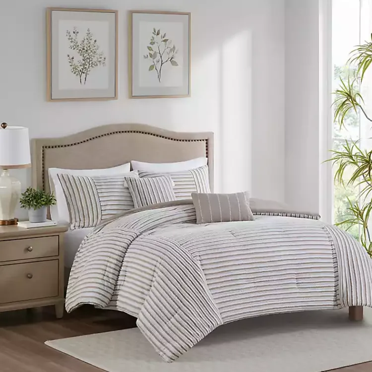 Comforters-Kirklands Home Neutral Striped 5-pc. King Comforter Set