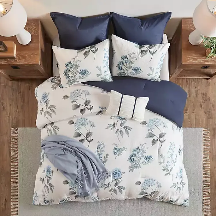 Comforters-Kirklands Home Blue Floral 7-pc. Full/Queen Comforter Set