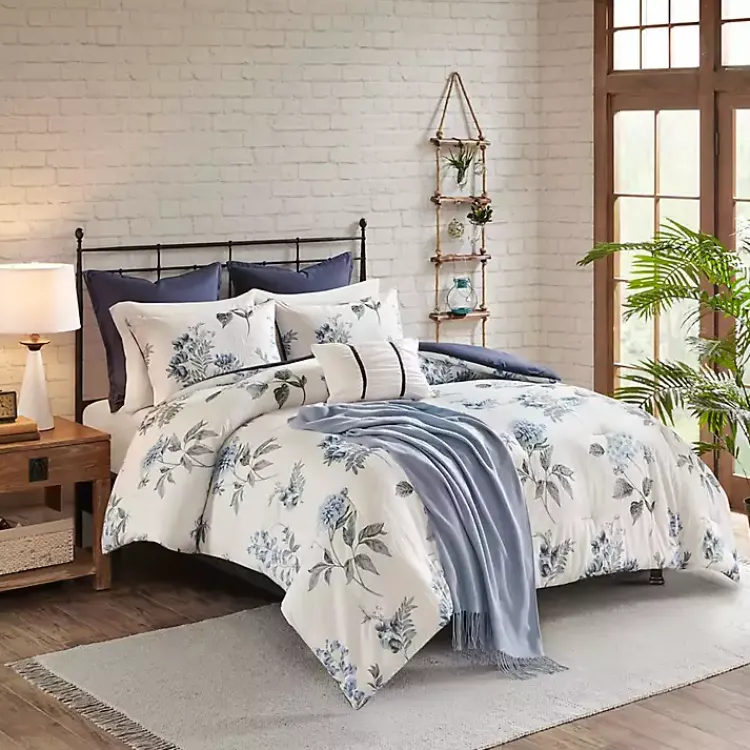 Comforters-Kirklands Home Blue Floral 7-pc. King Comforter Set