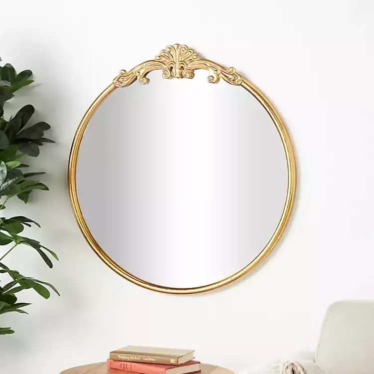 Decorative Mirrors-Kirklands Home Gold Round Baroque Wall Mirror