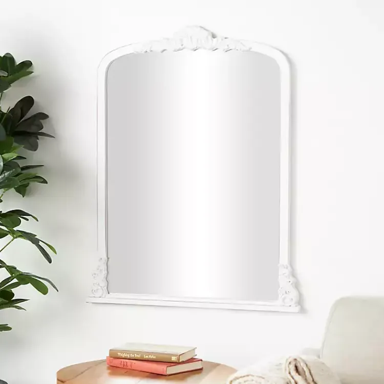 Decorative Mirrors-Kirklands Home White Scroll Arched Rectangle Wall Mirror
