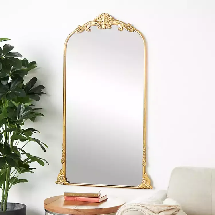 Decorative Mirrors-Kirklands Home Gold Arched Baroque Mirror