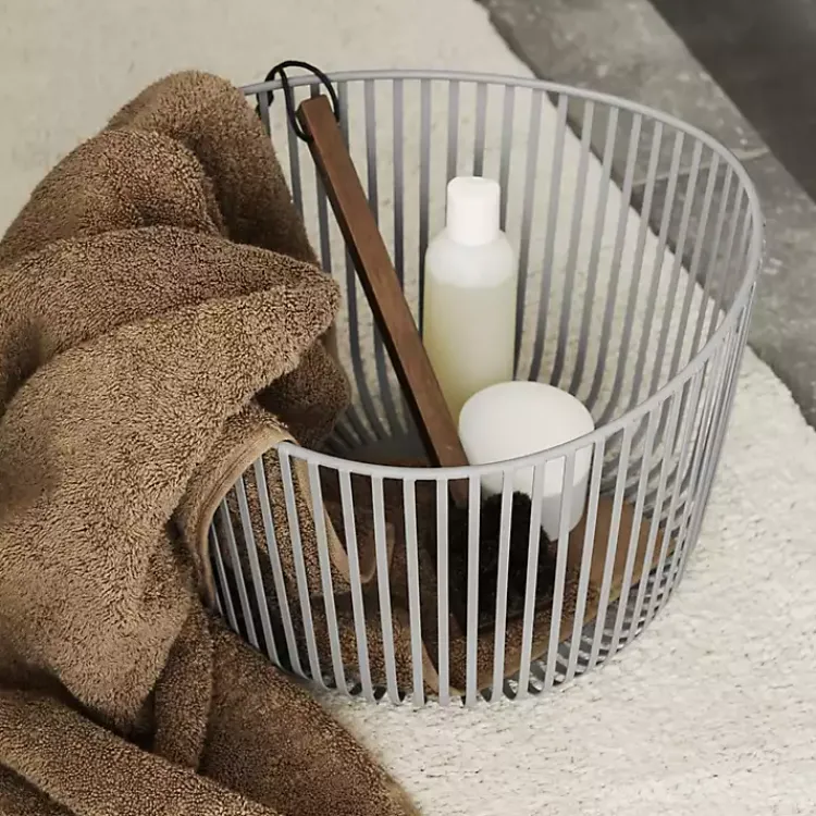 Bathroom Accessories-Kirklands Home Steel Modo Storage Basket White