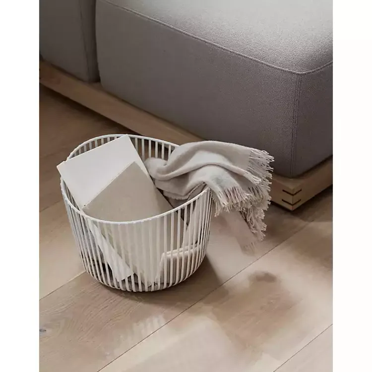 Bathroom Accessories-Kirklands Home Steel Modo Storage Basket White