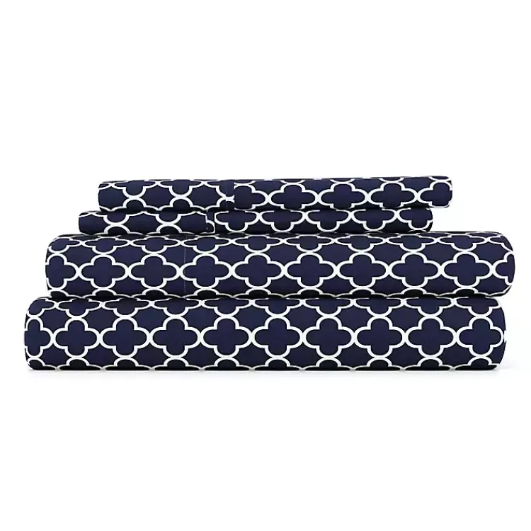 Bed Sheets-Kirklands Home Navy Quatrefoil 4-pc. California King Sheet Set Blue