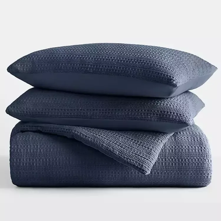 Comforters-Kirklands Home Navy Waffle Ultra-Soft 3-pc. Queen Comforter Set Blue