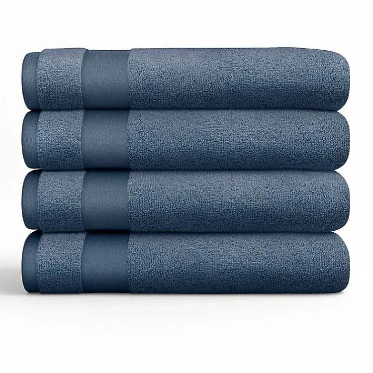 Bath Towels-Kirklands Home Navy Essential Cotton Bath Towels, Set of 4 Blue