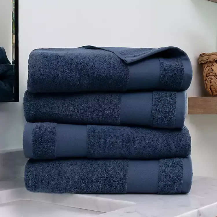 Bath Towels-Kirklands Home Navy Essential Cotton Bath Towels, Set of 4 Blue