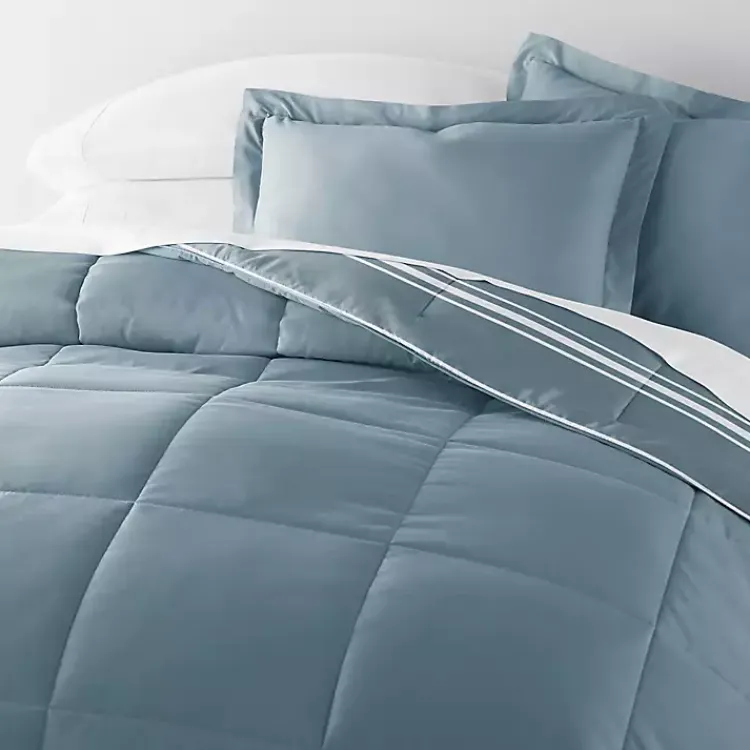 Comforters-Kirklands Home Striped Reversible 3-pc. Queen Comforter Set Blue