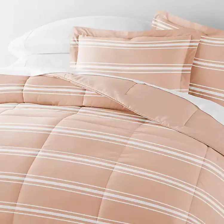 Comforters-Kirklands Home Rose Striped Reversible 3-pc. Queen Comforter Set Pink